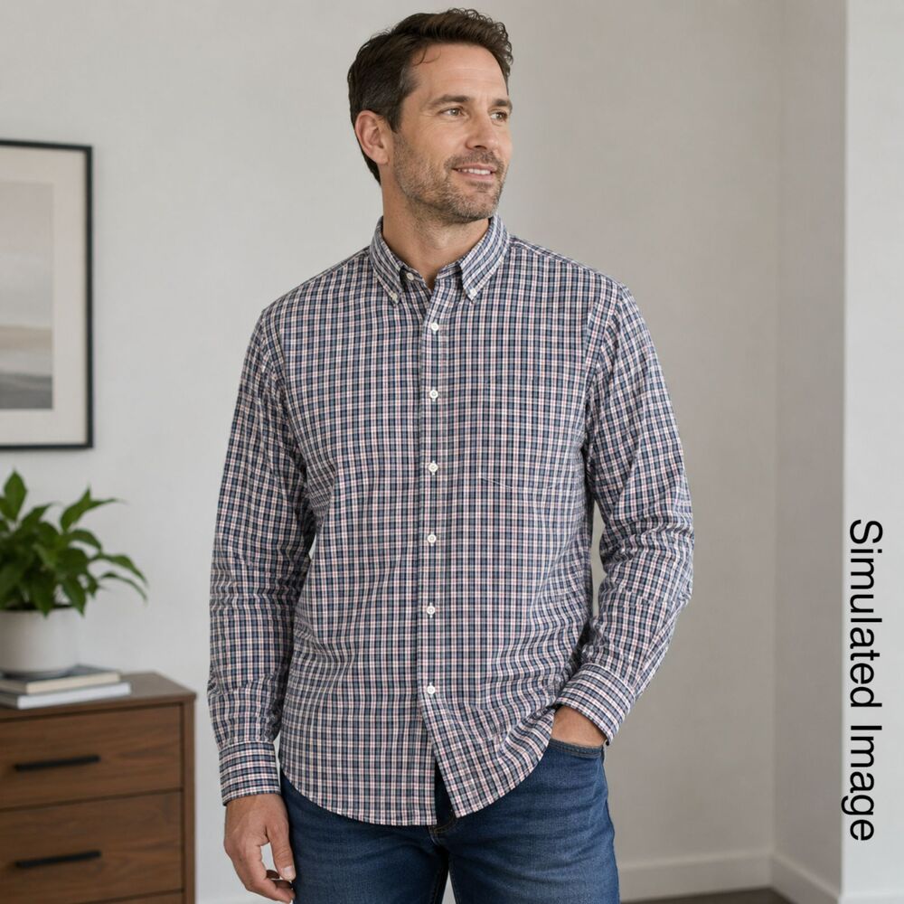 IZOD Jeans Shirt Mens XL NWT Blue Red Plaid Cotton Button Down Long Sleeve